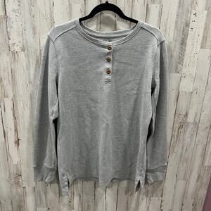 Duluth Trading Women's Heritage Working Thermal Henley Large Gray Waffleknit